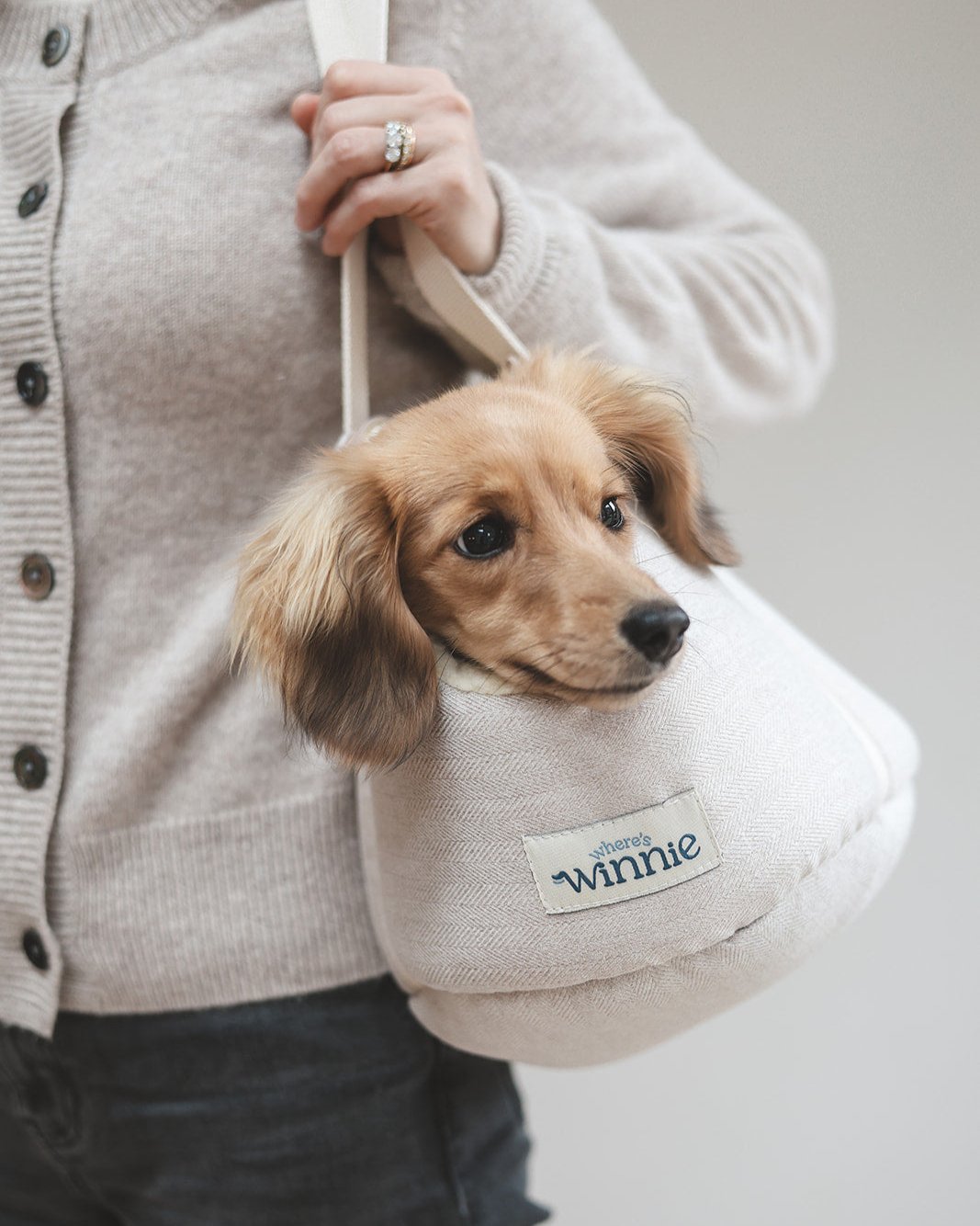 Dog Carrier - Cream Herringbone